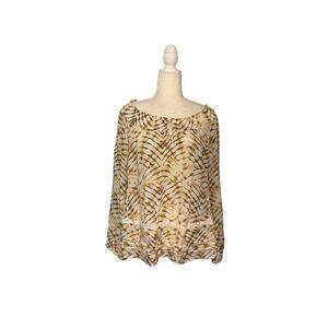 Zac & Rachel gold and gray patterned wide neck peasant blouse - L